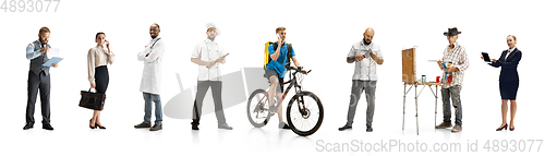 Image of Group of people with different professions isolated on white studio background, horizontal