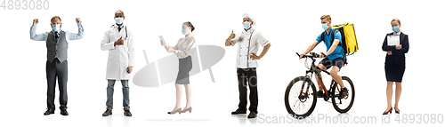 Image of Group of people with different professions isolated on white studio background, horizontal