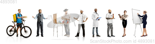 Image of Group of people with different professions isolated on white studio background, horizontal