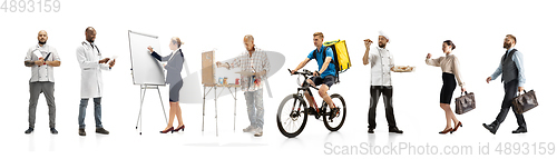 Image of Group of people with different professions isolated on white studio background, horizontal