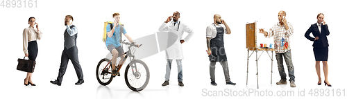 Image of Group of people with different professions isolated on white studio background, horizontal