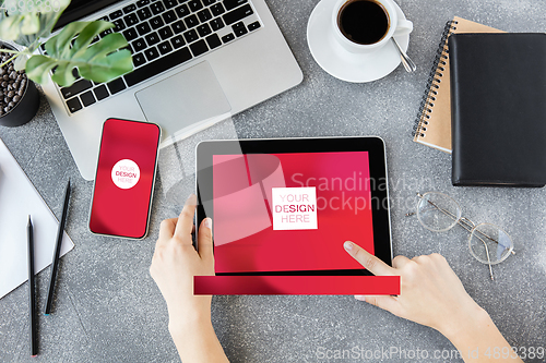 Image of Devices or gadgets with copyspace for ad - mockup, digital concept