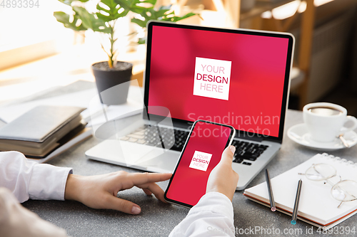 Image of Devices or gadgets with copyspace for ad - mockup, digital concept