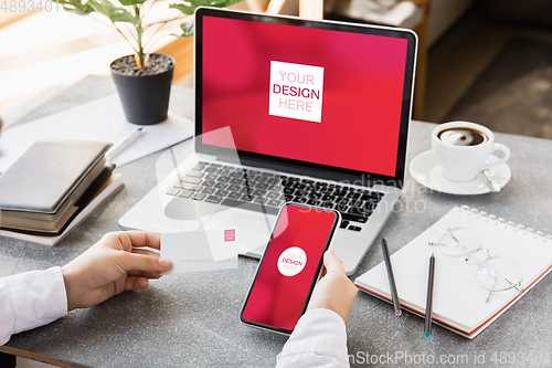 Image of Devices or gadgets with copyspace for ad - mockup, digital concept