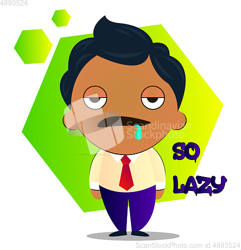 Image of Lazy boy in a suit with curly black hair, illustration, vector o