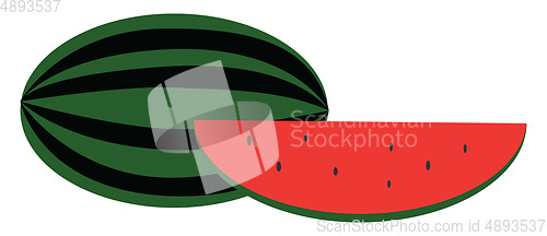 Image of Clipart of a whole and watermelon wedge seeds exposed over white