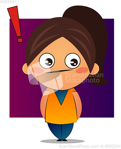 Image of Girl with brown ponytail with exclamation mark, illustration, ve