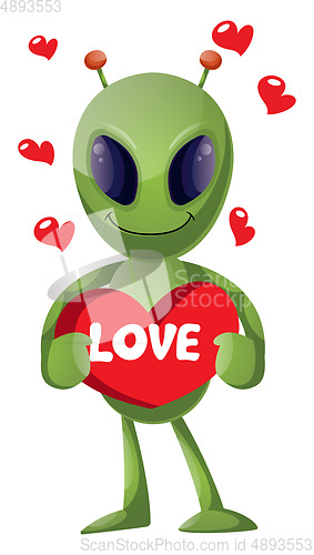 Image of Alien in love, illustration, vector on white background.