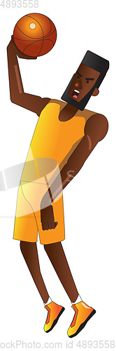 Image of Basketball player in a yellow jersey, illustration, vector on wh