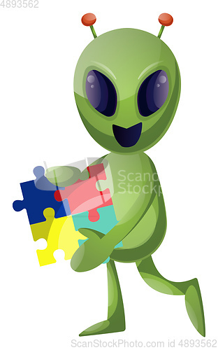 Image of Alien with puzzle, illustration, vector on white background.