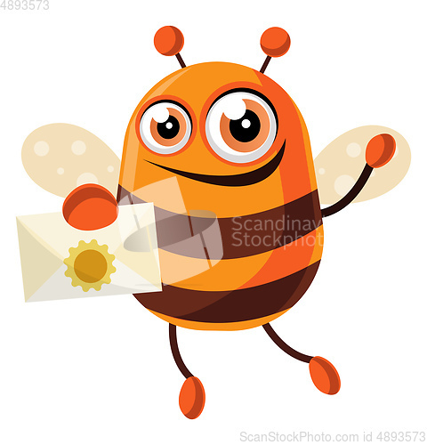 Image of Bee is holding a letter, illustration, vector on white backgroun