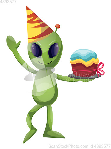 Image of Alien Birthday, illustration, vector on white background.