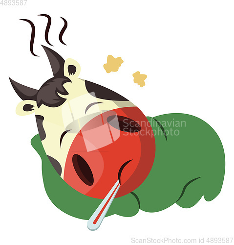 Image of Cow is having a fever, illustration, vector on white background.