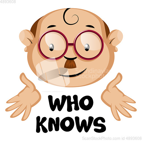 Image of Funny human emoji with a who knows letters, illustration, vector