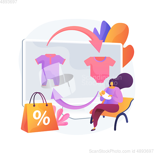 Image of Baby clothes trade-in abstract concept vector illustration.