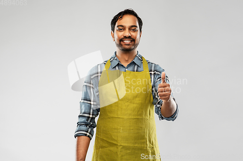 Image of indian male gardener or farmer showing thumbs up