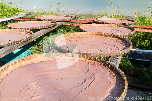 Image of Shrimp paste in basket at Tai O village