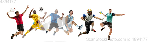 Image of Sport collage of professional athletes or players isolated on white background, flyer