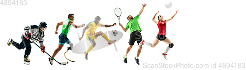 Image of Sport collage of professional athletes or players isolated on white background, flyer