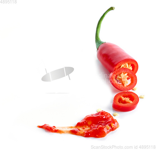 Image of red hot chili pepper and sauce