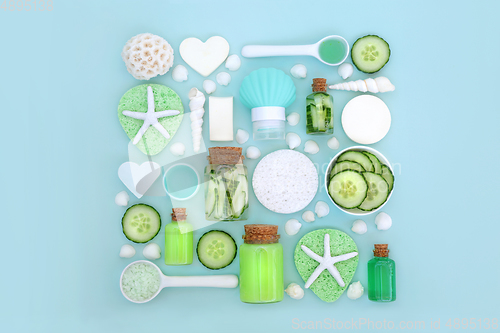 Image of Healing Beauty Treatment Products with Fresh Cucumber