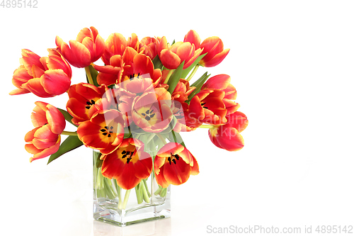 Image of Mothers Day and Spring Red Tulip Flower Arrangement