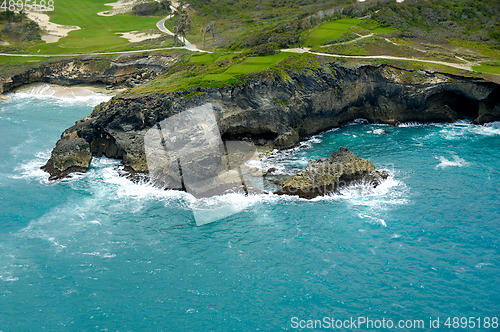 Image of Flying above a golf course at an exotic destination