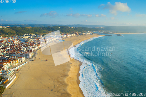 Image of Skyline of Nazare, beach. Portugal