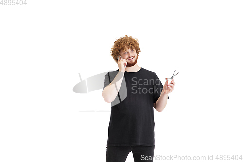 Image of Stylish hairdresser, barber isolated on white studio background