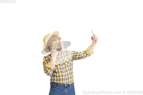 Image of Handsome farmer, rancher isolated over white studio background