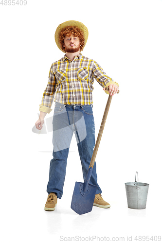 Image of Handsome farmer, rancher isolated over white studio background