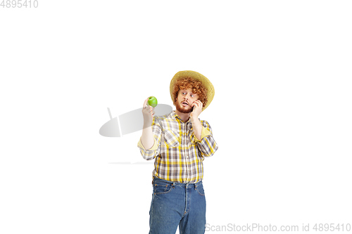 Image of Handsome farmer, rancher isolated over white studio background