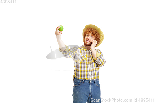 Image of Handsome farmer, rancher isolated over white studio background