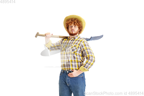 Image of Handsome farmer, rancher isolated over white studio background