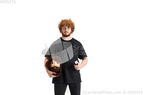 Image of Stylish hairdresser, barber isolated on white studio background