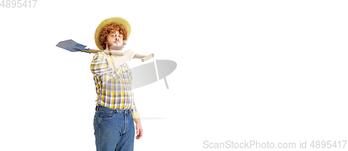 Image of Handsome farmer, rancher isolated over white studio background