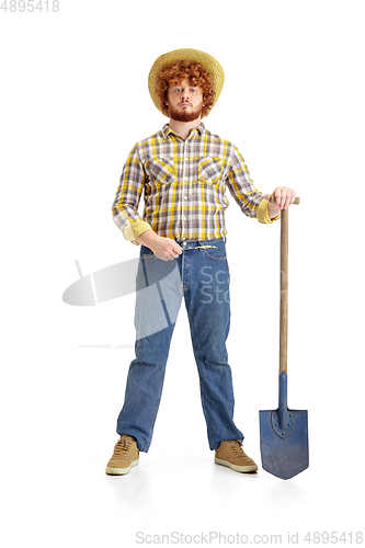 Image of Handsome farmer, rancher isolated over white studio background