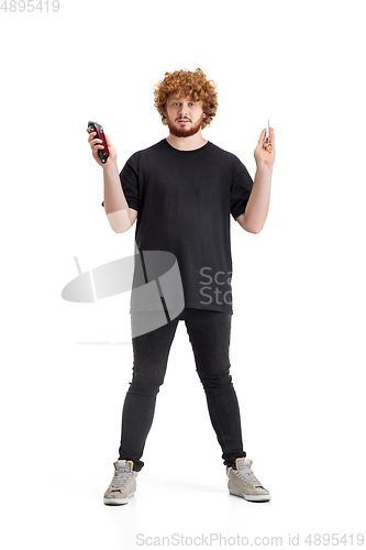 Image of Stylish hairdresser, barber isolated on white studio background