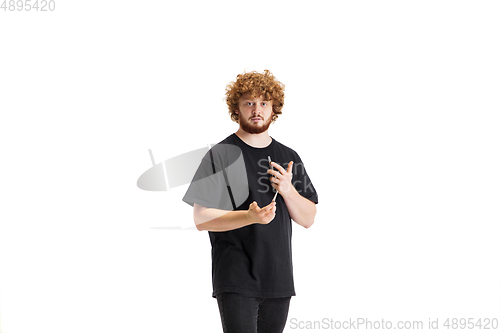 Image of Stylish hairdresser, barber isolated on white studio background