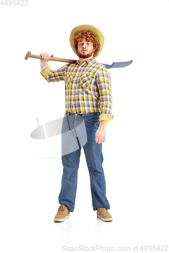 Image of Handsome farmer, rancher isolated over white studio background