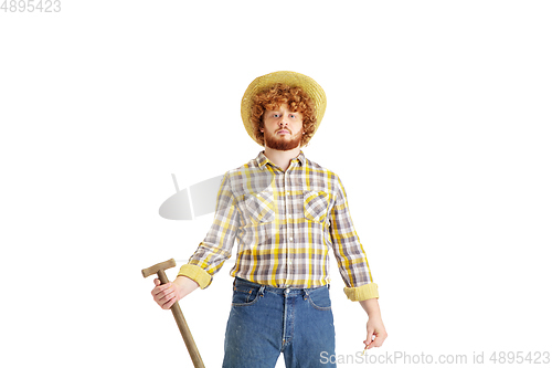 Image of Handsome farmer, rancher isolated over white studio background