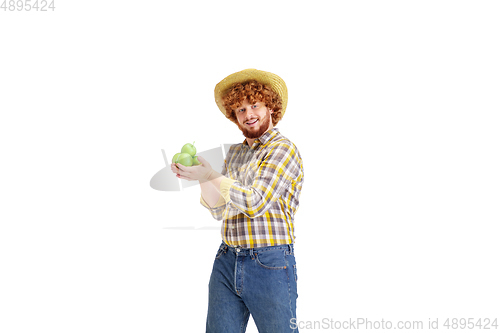 Image of Handsome farmer, rancher isolated over white studio background