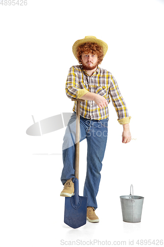 Image of Handsome farmer, rancher isolated over white studio background