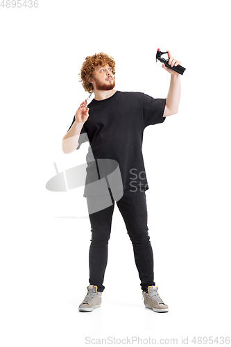 Image of Stylish hairdresser, barber isolated on white studio background