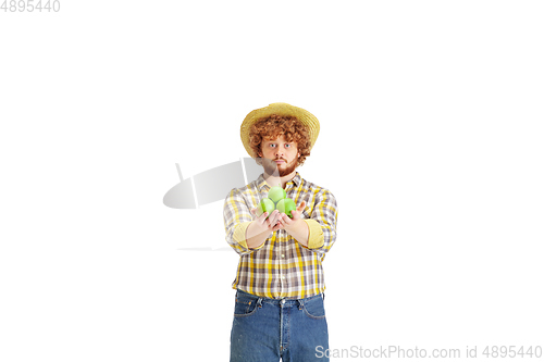 Image of Handsome farmer, rancher isolated over white studio background