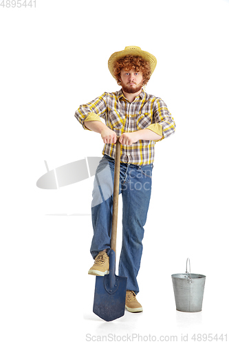 Image of Handsome farmer, rancher isolated over white studio background