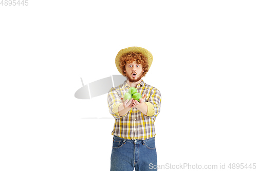 Image of Handsome farmer, rancher isolated over white studio background