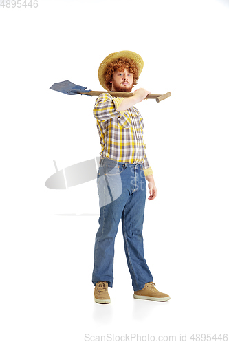 Image of Handsome farmer, rancher isolated over white studio background