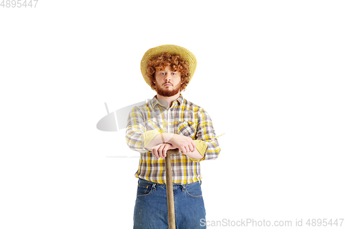 Image of Handsome farmer, rancher isolated over white studio background