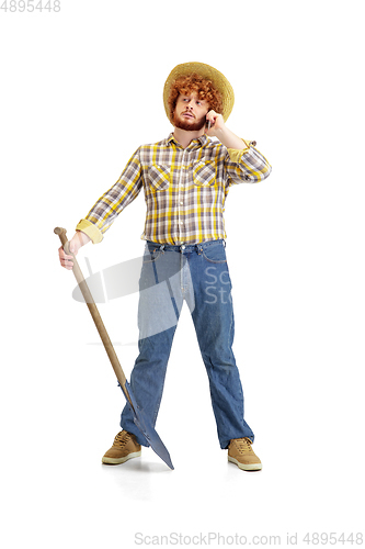 Image of Handsome farmer, rancher isolated over white studio background